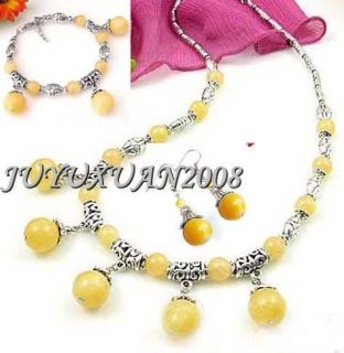 Tibet Silver Yellow Jade Necklace Bracel​​et Earrings