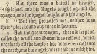 1616 Geneva Folio Black Letter Bible Leaf Revelations 12 War in Heaven