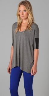 Mason by Michelle Mason Short Sleeve Top with Leather Trim
