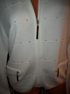 Jamie Sadock White Studded Zip Front Jacket Top M