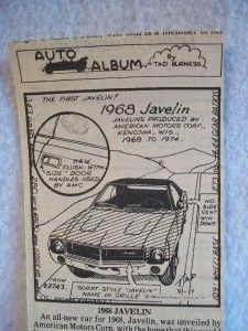 1968 AMC Javelin Auto Album Newspaper Article