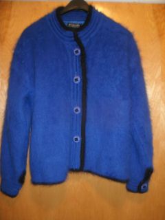  Blue Button Front Fluffy Angora Lined Cardigan Sweater Jacket L