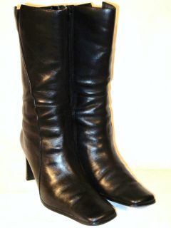 JASMIN ROBBIE Soft Black Leather Tapered Square Toe Calf Boots Wo 8 5M