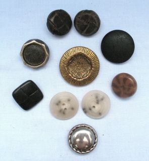 Lot of 10 Large Vintage Metal Shank Buttons Metal Leather Plus