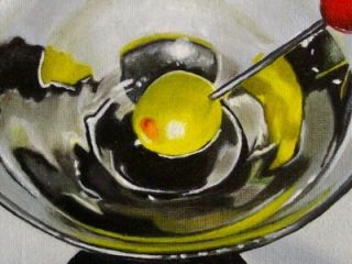 Vodka Martini Food Olive Drink Original Oil Still Life 6x6 by JP