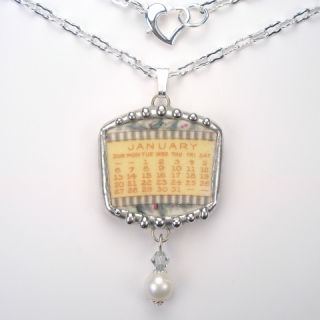 Vtg January Calendar Month Pendant Necklace Broken China Jewelry