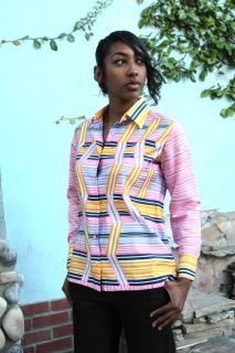 lanvin paris women vtg silk runway geometric blouse shirt sz m jeanne
