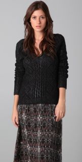 Charlotte Ronson Cable Knit Sweater with Foil Print