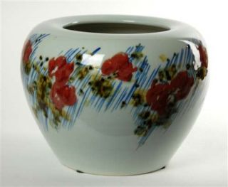  jar this hand painted vase features an abstract red floral design