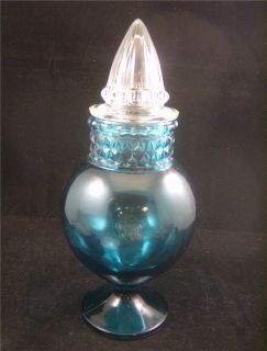 Vintage Apothecary Blue Clear Glass Jar w Cone Lid