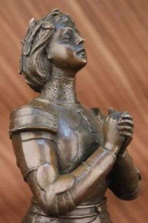 Bronze Statue Joan of Arc Saint Praying Heroine Soldier Sculpture