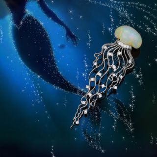 Nature Jelly Opal Diamond Design 18K Jellyfish Pendant