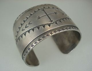 Old Navajo Stamped Silver Rug Pattern Bracelet Kee Joe Benally