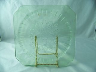 JEANNETTE GLASS CO. GREEN ADAM 9 SQUARE DINNER PLATE EXCELLENT