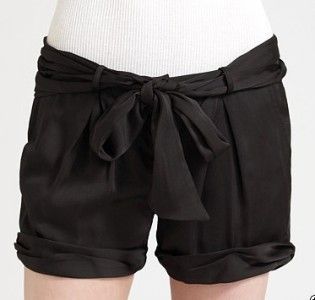 New BCBG MAXAZRIA Sateen Tie Waist Black Shorts 8