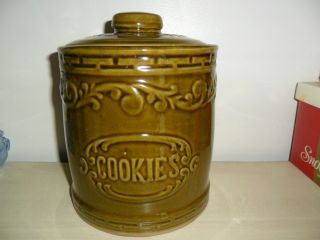 Western Stoneware Monmouth Cookie Jar Vintage Olive Green 1960S