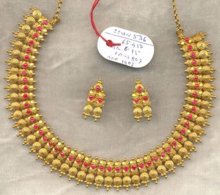 Vintage Solid 22 Carat Gold Necklace Earring Pair Set South India