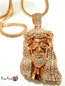  Gold Crystals Kanye West Iced Out Jesus Peice Pendant Franco Chain 36