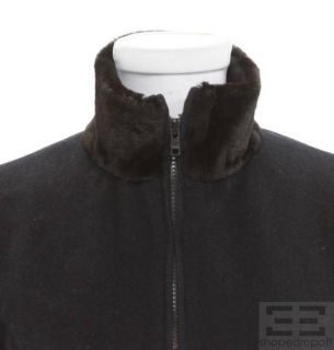 Jil Sander Navy Blue Wool Mink Collar Jacket Size 36