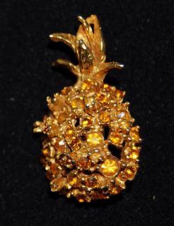 Vintage Alice Caviness Golden Rhinestone Pineapple Pin