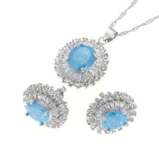 Jewelry Set Jewellery Oval Cut Aquamarine Pendant Earrings Necklace
