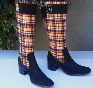 New Jessica Bennett Shoes Boots Sz 7M Giada Suede Fabric Plaid Black
