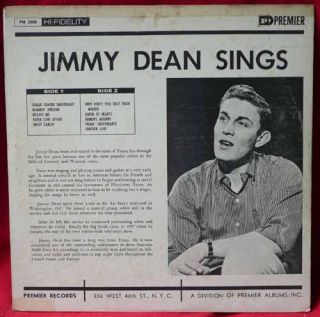 Jimmy Dean Sings Mono LP Record VG Album Vinyl