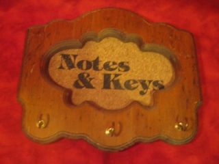 Vintage Wood and Cork Notes Keys for Wall with 3 Hooks Note Holder Key