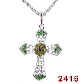  39MM Flower Focal AB Rhinestone Crystal Silver Color Pendant Necklaces