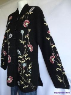MERCER & MADISON black BOILED WOOL Zen embroidered CARDIGAN Sweater