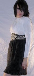 Vintage 80s Trophy Dress Sequined Ruched Black White Belted Disco Sz 6