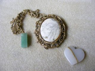 Natural Stone Polished Agate Jade Pendant Lot Vintage Costume Estate