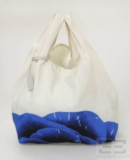 Jil Sander Cream Blue Floral Print Nylon Tote Bag