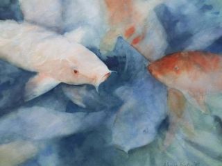 Maxine Bates Original Watercolor Painting Koi Fish in Water