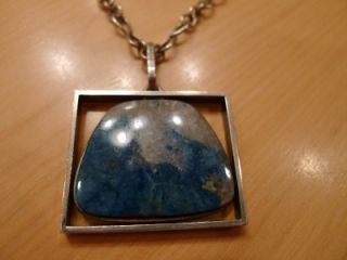Amazing Mid Century Modern Pendant Necklace Sterling 925 Blue Stone