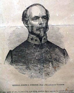 RARE Confederate Illustrated Gen Joseph E Johnston Civil War 1862 VA