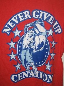 New WWE WWF Wrestling John Cena Never Give Up Red Cenation Mens Shirt
