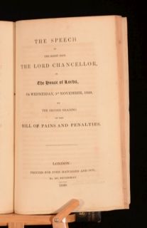 1820 Speeches of The Earl of Liverpool Lord Chancellorin House of