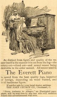 1891 Ad Everett Piano John Church Nuns Playing Organ   ORIGINAL