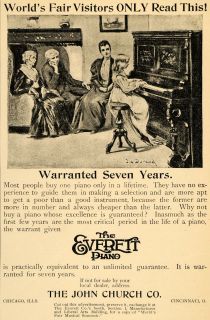 1893 Ad John Church Everett Piano Music Child Playing Instrument  