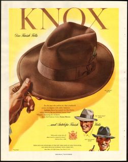 1940's Knox Fifteen Wide Brim Tall Crown Fedora Big Size 7 1 2 L K  