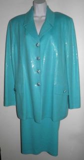 St John Turquoise Paillette Evening Suit 16 14  