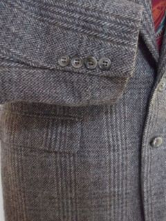 John Henry Country Check Plaid Herringbone Tweed Sport Coat Wool Suit Jacket 40R  