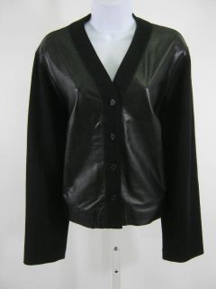 John Patrick Black Leather Sweater Skirt Outfit Size L  