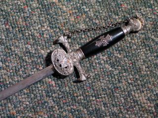 Antique Knights Templar Masonic Sword Skull Crossbones Etched Blade Wood Handle  
