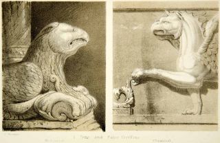 1872 Lithograph John Ruskin True False Griffins Medieval Classical Gargoyle Art  