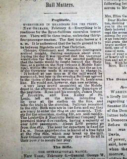 John L Sullivan vs Paddy Ryan Boxing Title Mississippi City MS 1882 Newspaper  