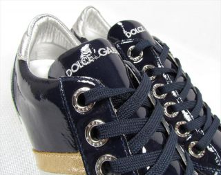 DOLCE GABBANA UK Edition fashion sneaker metallic patent leather blue NWT  