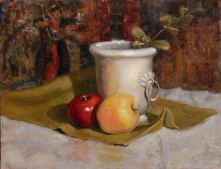 Original Oil Still Life Painting Apples by John T Jones  