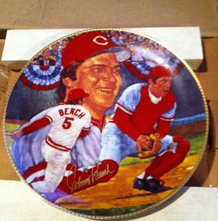 Johnny Bench Limited Edition Autographed Plate 10"Fame at The Plate" 1042 1989  